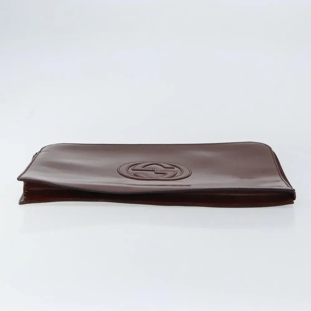 Gucci Patent Leather Clutch Bag Brown